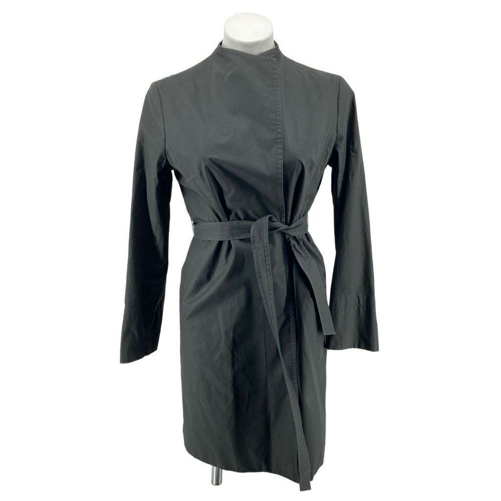 Banana Republic Black Cotton Belted Trench Coat Open Front Gold Lined Medium - Picture 5 of 16